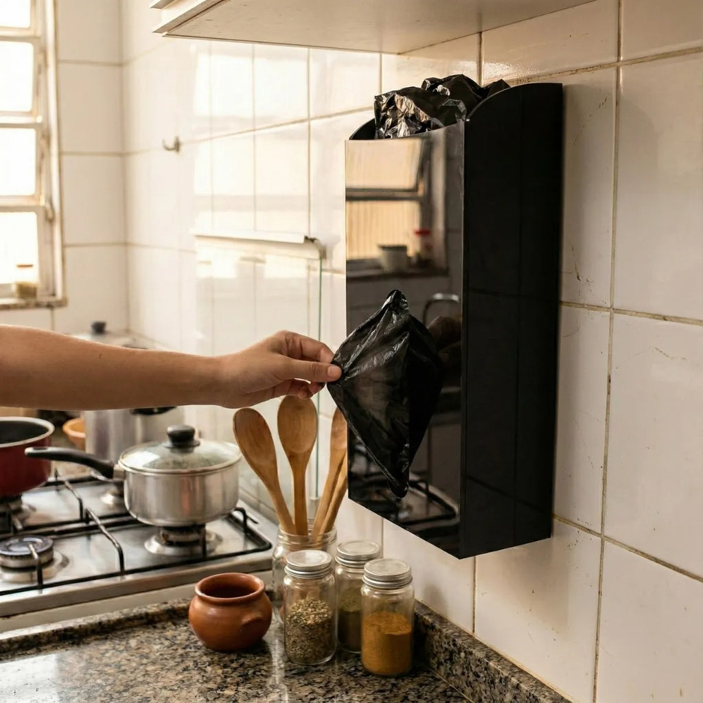 Suporte Sacolas Parede Puxa Saco Organização Cozinha Display