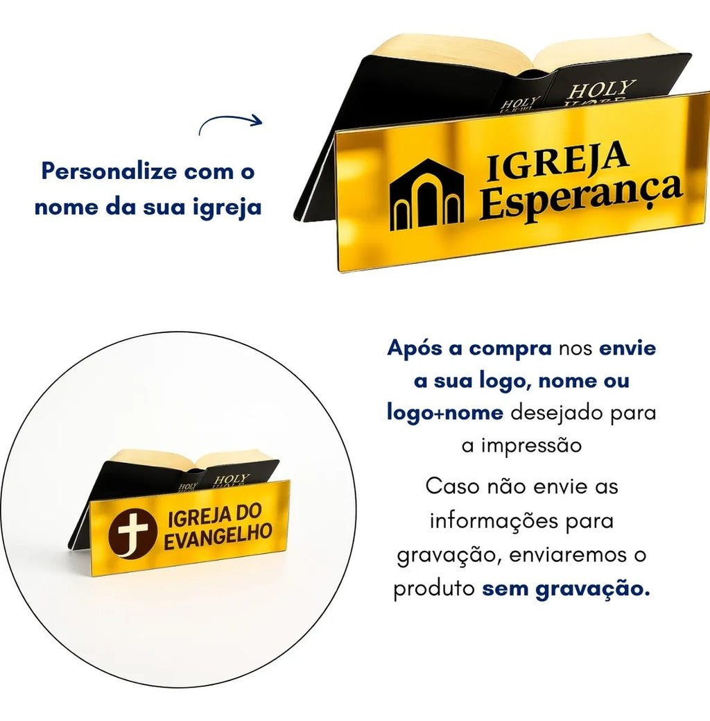 Porta Biblia Nome + Logo Personalizado Igreja Altar Grande