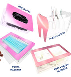 Kit Clinica Porta Alicate Gaze Algodão Mascara Luva Rosa