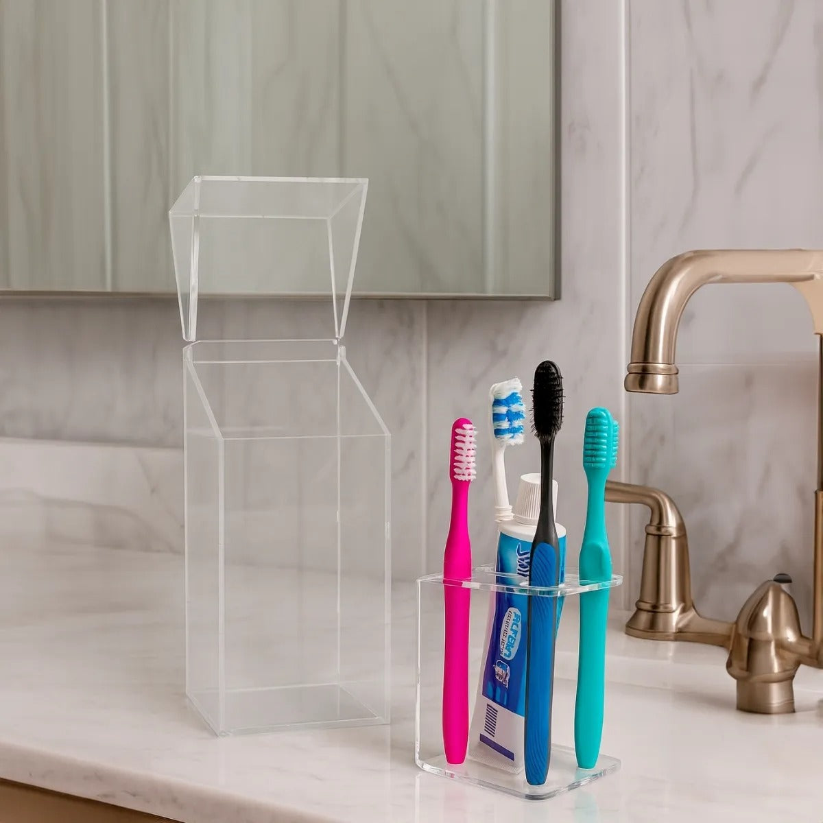 Organizador Porta Escova De Dente Com Tampa Bancada Banheiro