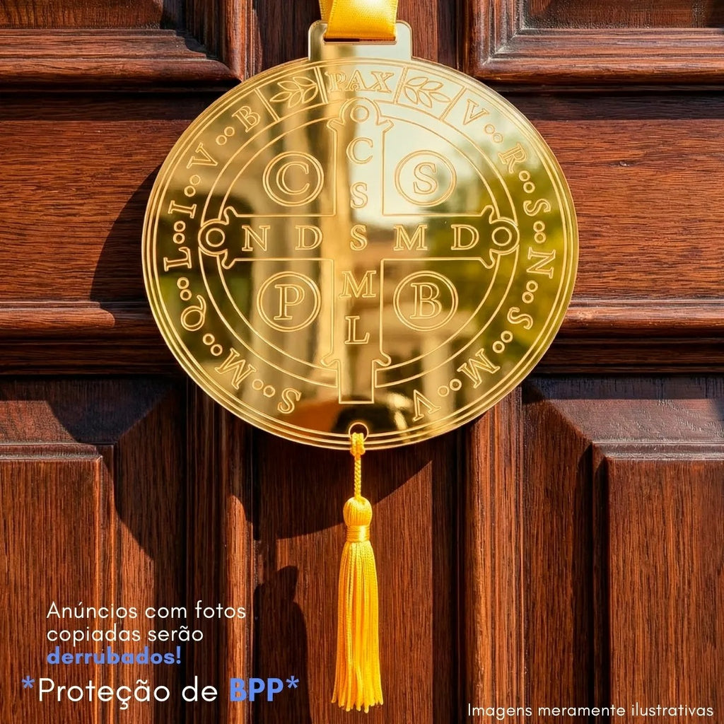 Medalha São Bento Escapulário Porta Proteção Dourado Benção