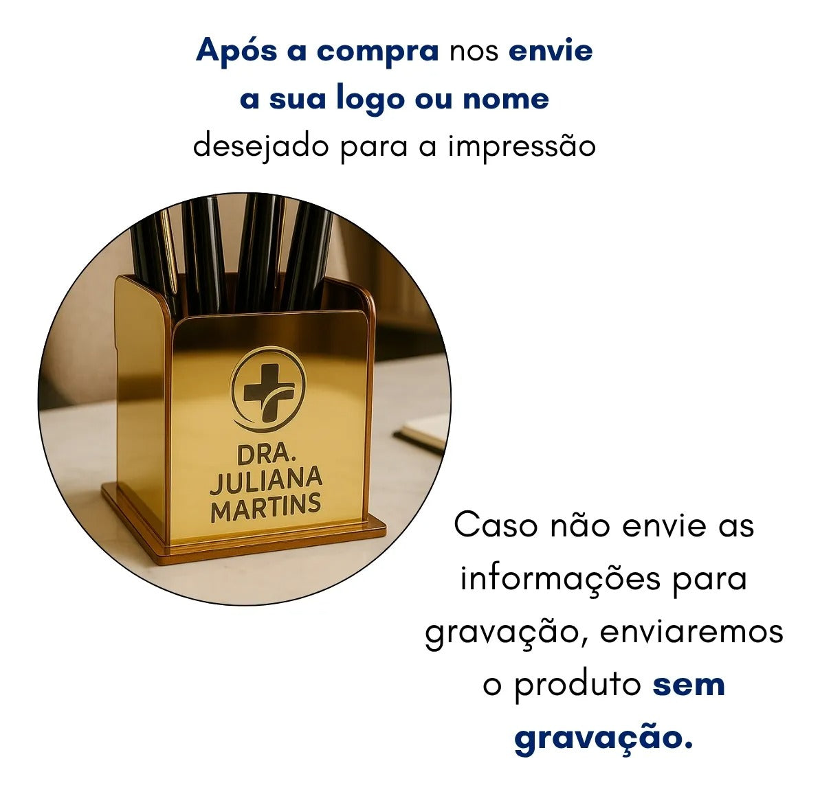 Porta Canetas Personalizado Luxo Dourado para Escritório ou Consultório