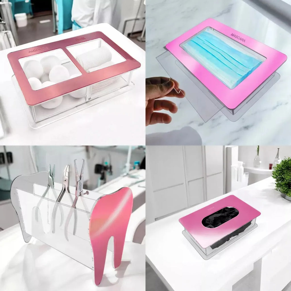 Kit Clinica Porta Alicate Gaze Algodão Mascara Luva Rosa