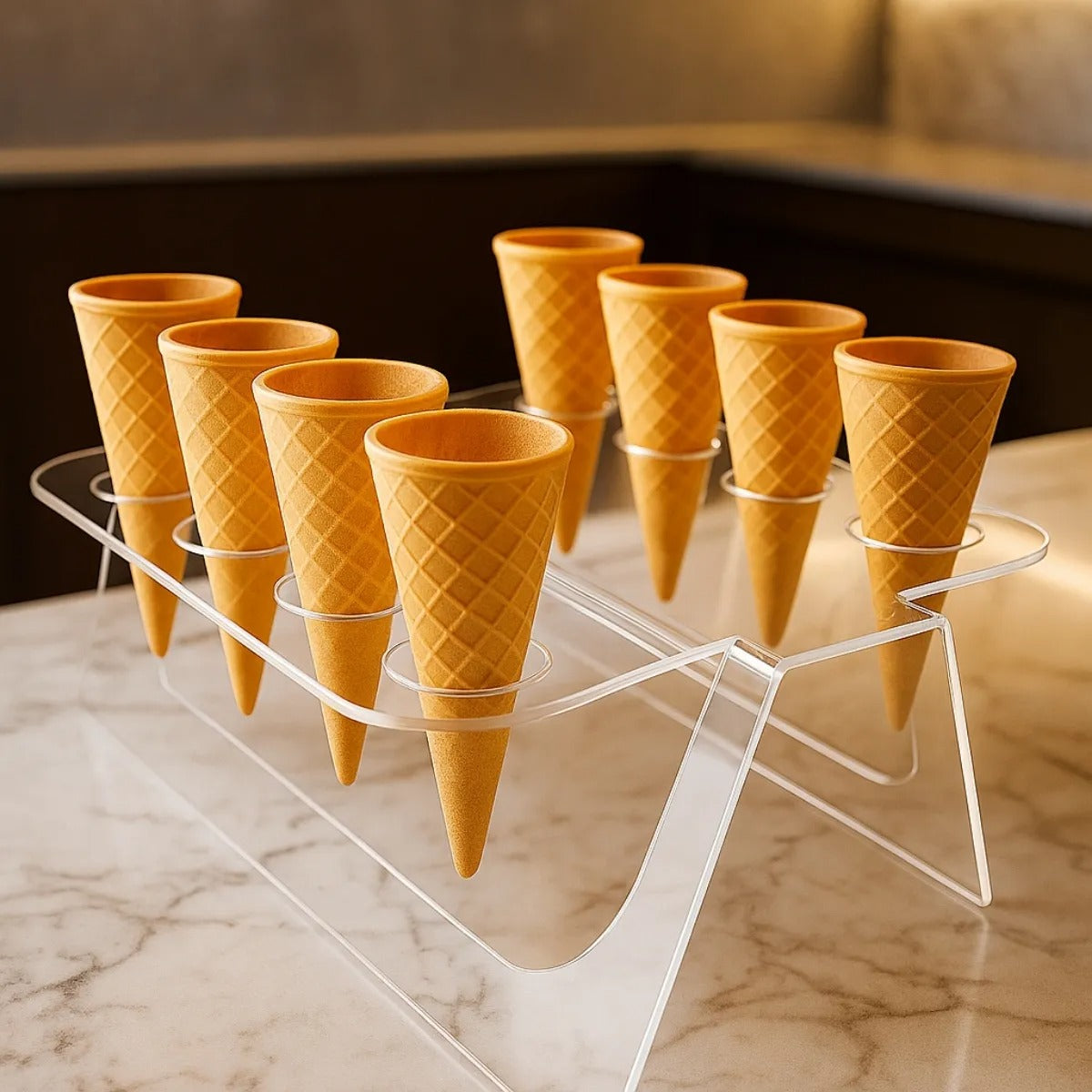 Expositor Temaki Sorvete Suporte Duplo Cristal 8 Cones