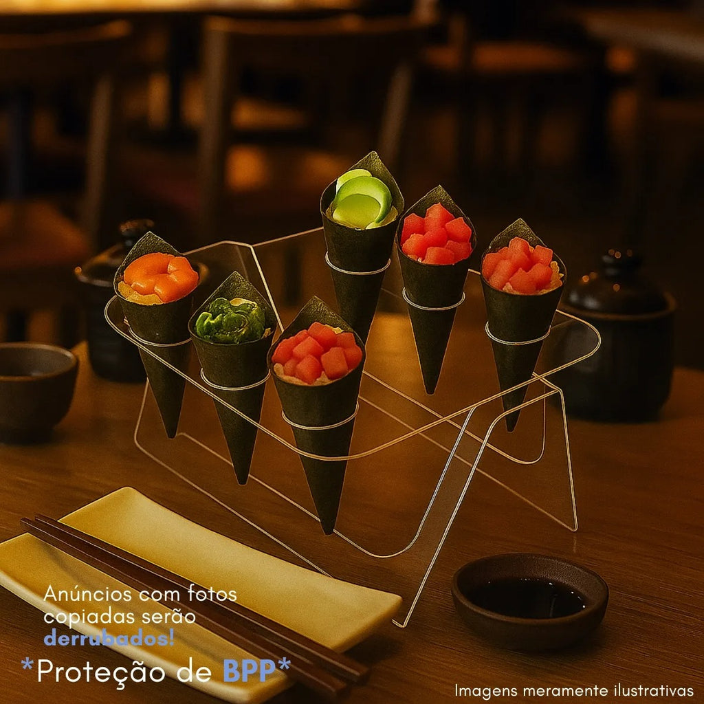 Expositor Temaki Sorvete Suporte Duplo Cristal 6 Cones