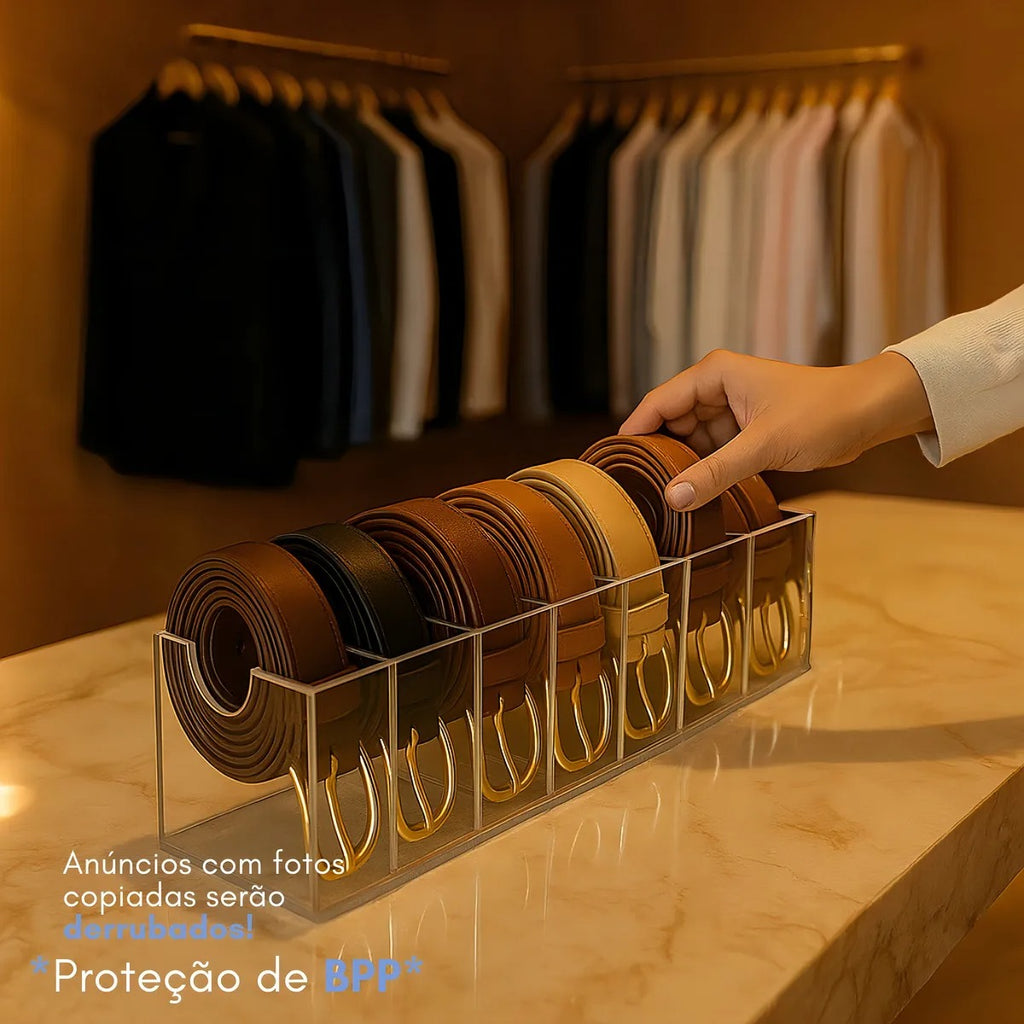 Suporte Expositor 7 Cintos Organizador Divisórias Armário