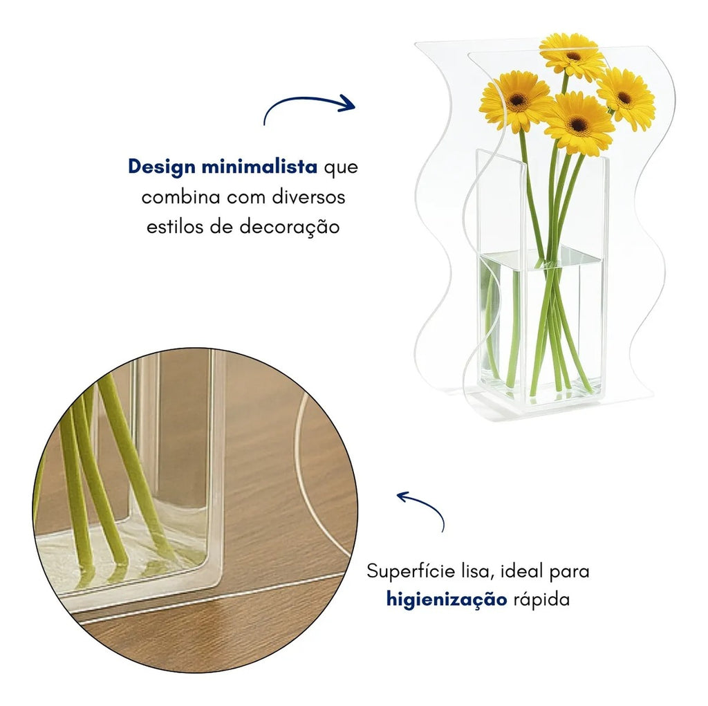Vaso Ondulado Flores Cristal Mesa Festa Arranjo Decor Sala