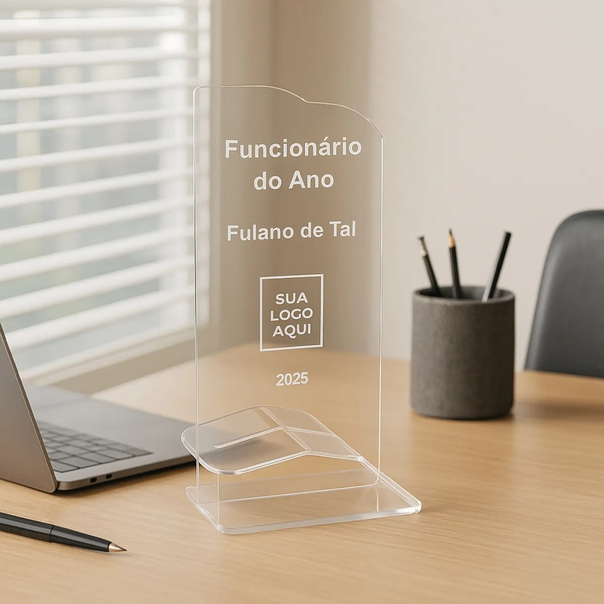 Troféu Acrílico Personalizado Aniversário Escritório Criança