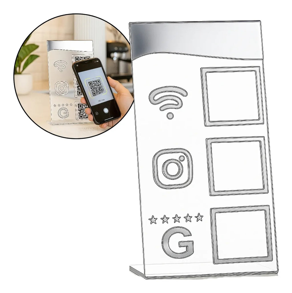 Qr Code Wifi Instagram Google Display Plaquinha Mesa Balcão