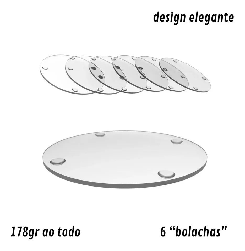 Jogo 6 Bolachas Porta Copo Acrílico Redondo Suporte