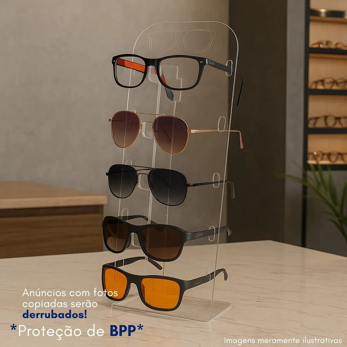 Suporte Expositor 5 Óculos Vitrine Loja Balcão Ótica