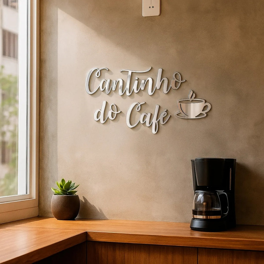 Frase Letreiro Cantinho Do Café Decor Espelho 40cm Placa