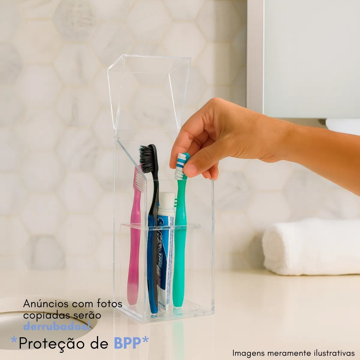 Organizador Porta Escova De Dente Com Tampa Bancada Banheiro