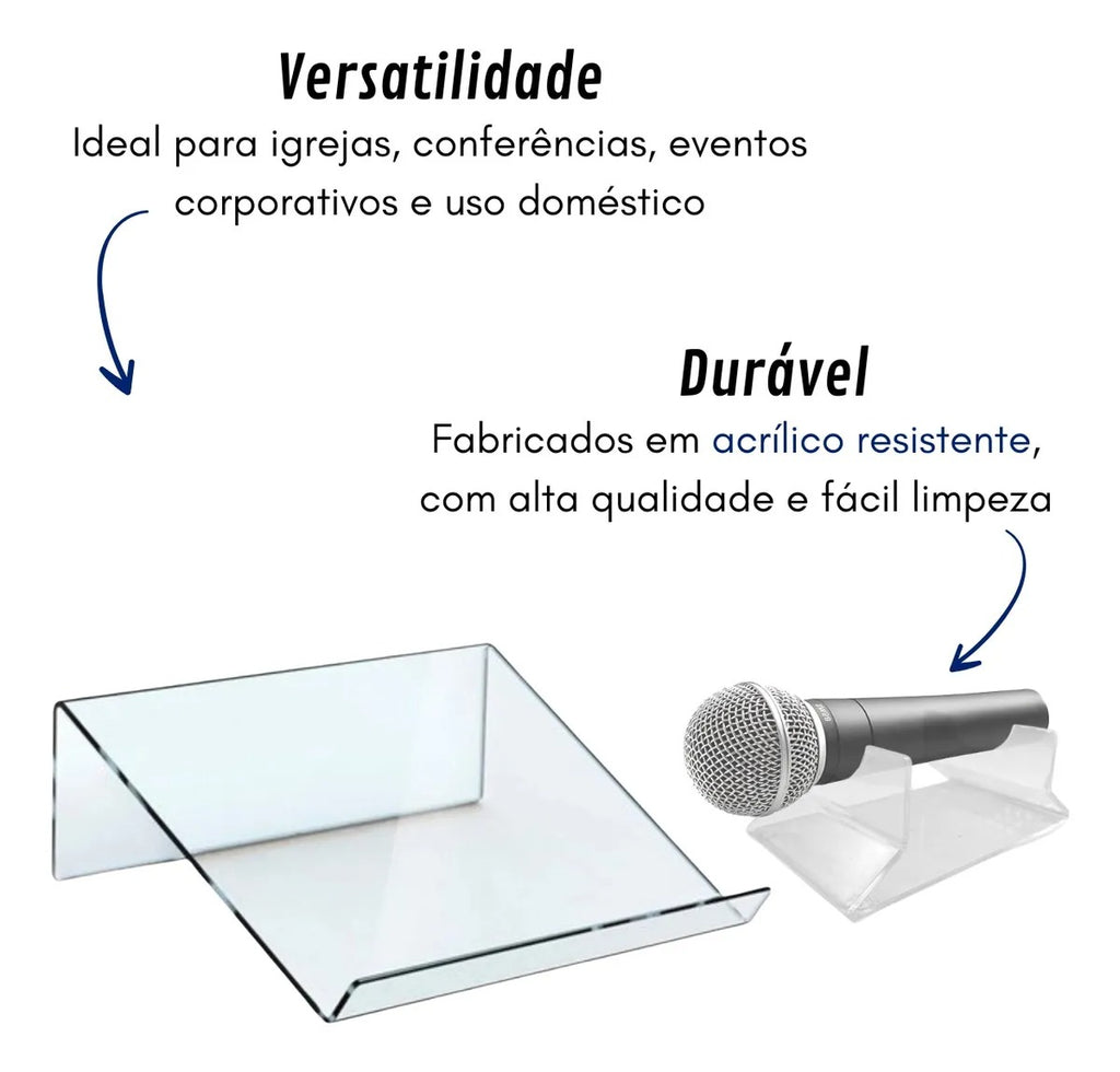 Kit Suporte Livro Acrílico Microfone Transparente Universal