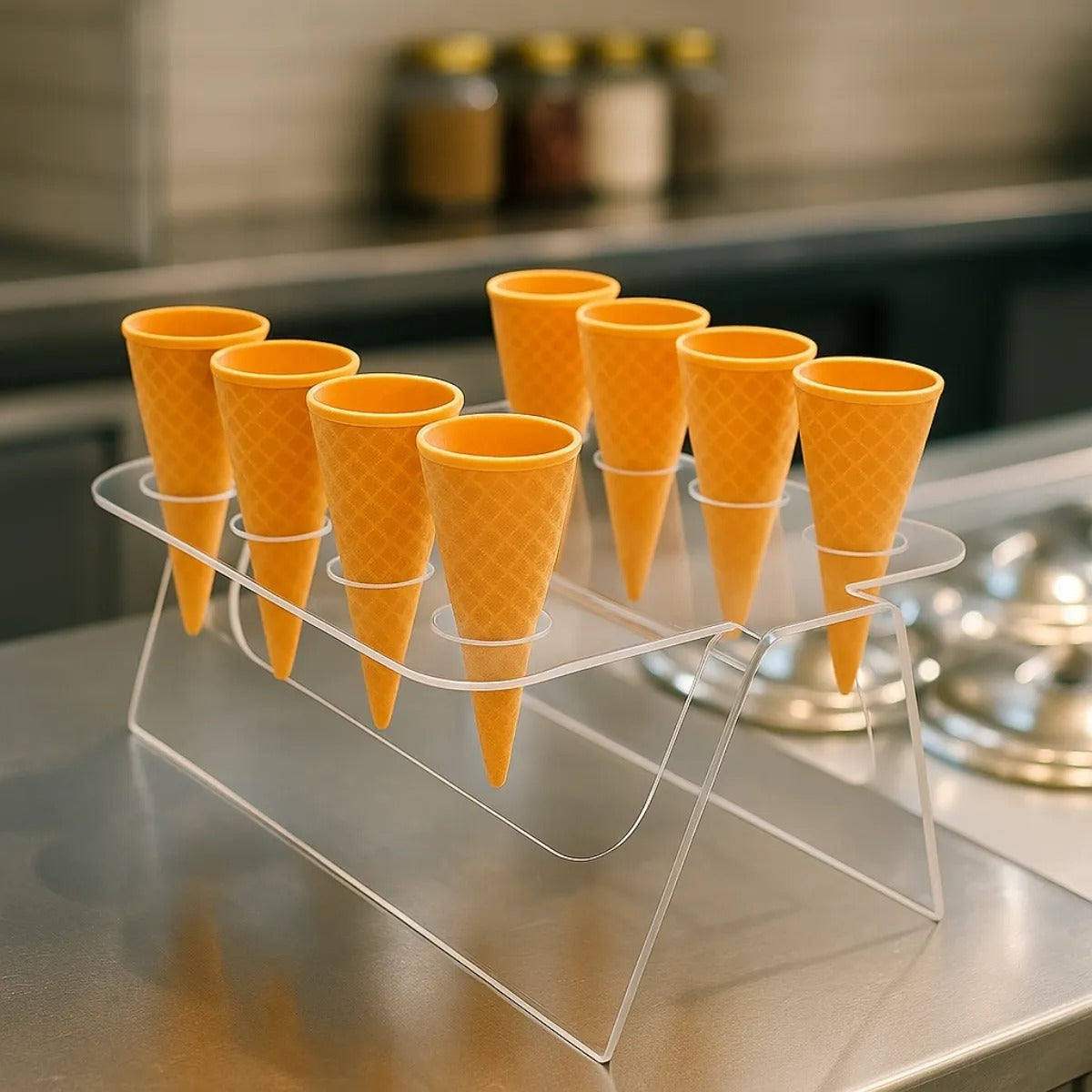 Expositor Temaki Sorvete Suporte Duplo Cristal 8 Cones