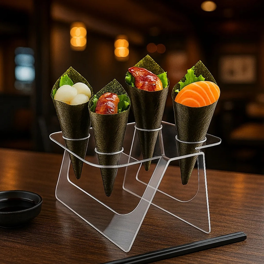 Expositor Temaki Sorvete Suporte Duplo Cristal 4 Cones