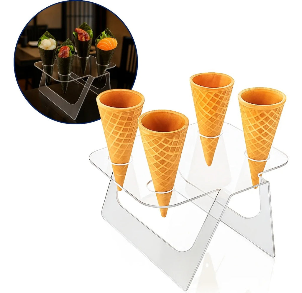 Expositor Temaki Sorvete Suporte Duplo Cristal 4 Cones