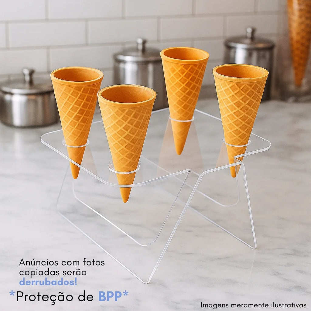 Expositor Temaki Sorvete Suporte Duplo Cristal 4 Cones