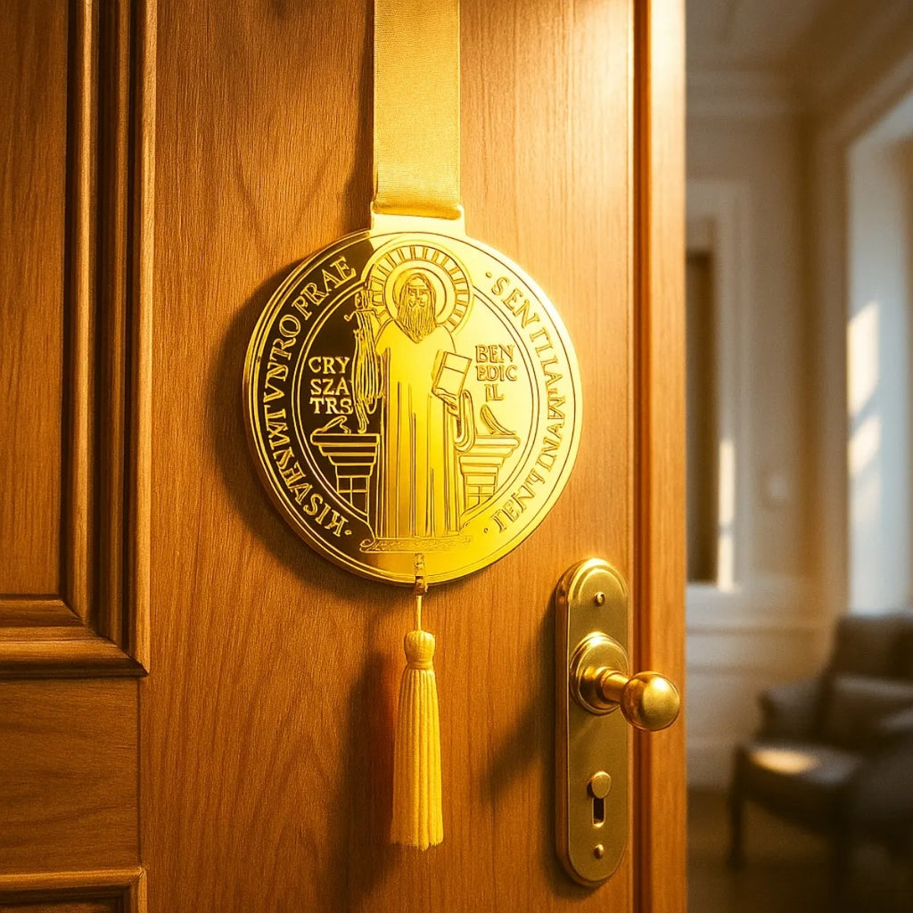 Medalha São Bento Escapulário Porta Proteção Dourado Benção