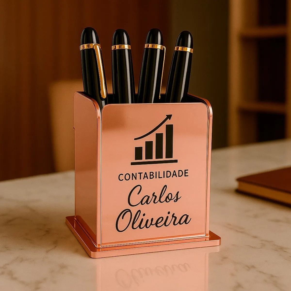 Porta Canetas Personalizado Luxo Dourado para Escritório ou Consultório