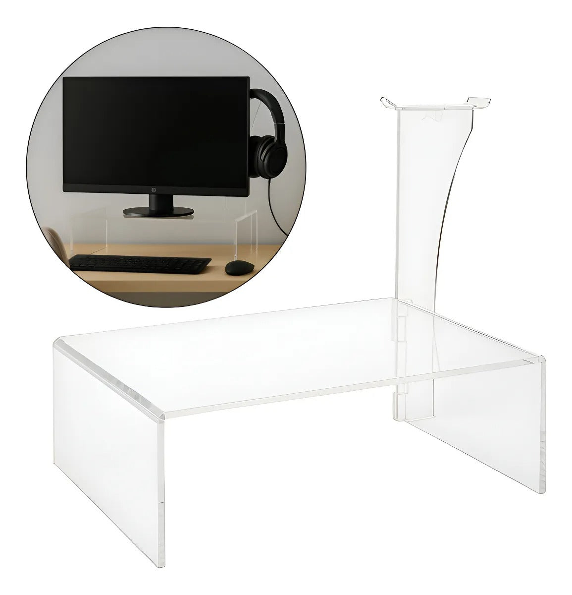 Apoio Monitor + Fone Mesa Elevado Transparente Gamer Setup