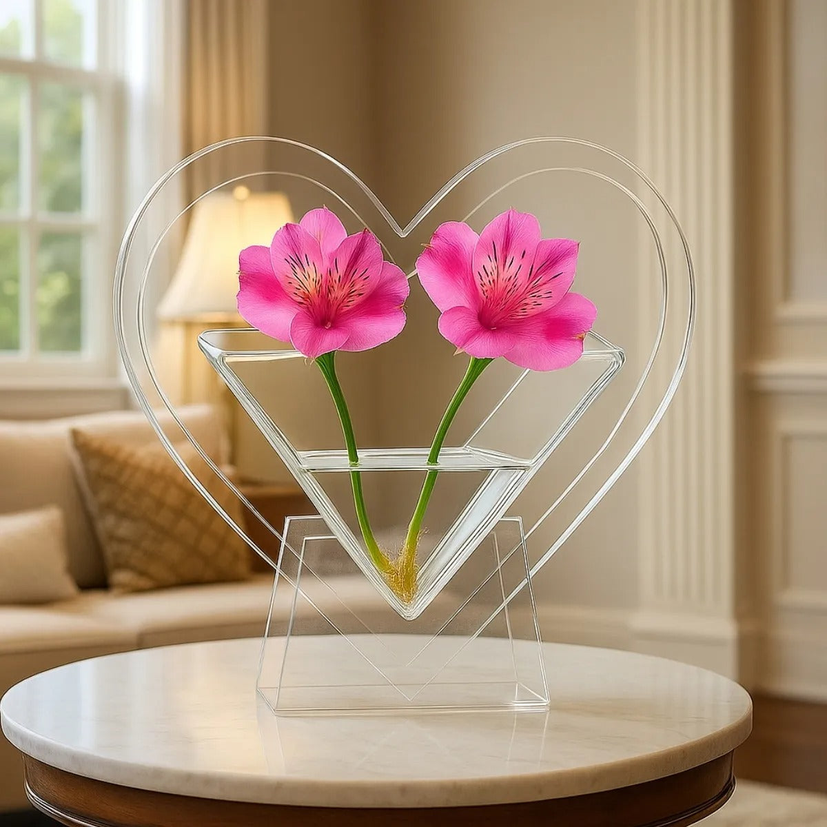 Arranjo Centro Mesa Coração Vaso Flores Acrilico Festa Decor