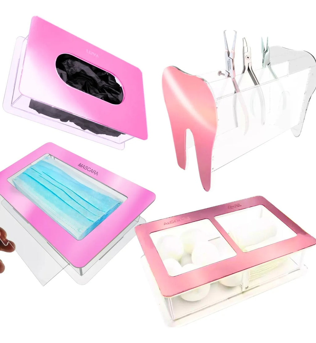 Kit Clinica Porta Alicate Gaze Algodão Mascara Luva Rosa