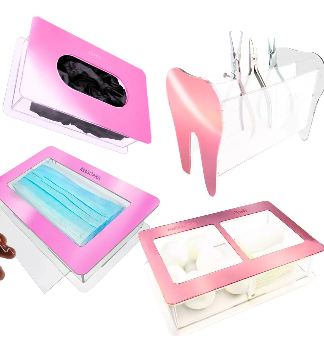 Kit Clinica Porta Alicate Gaze Algodão Mascara Luva Rosa