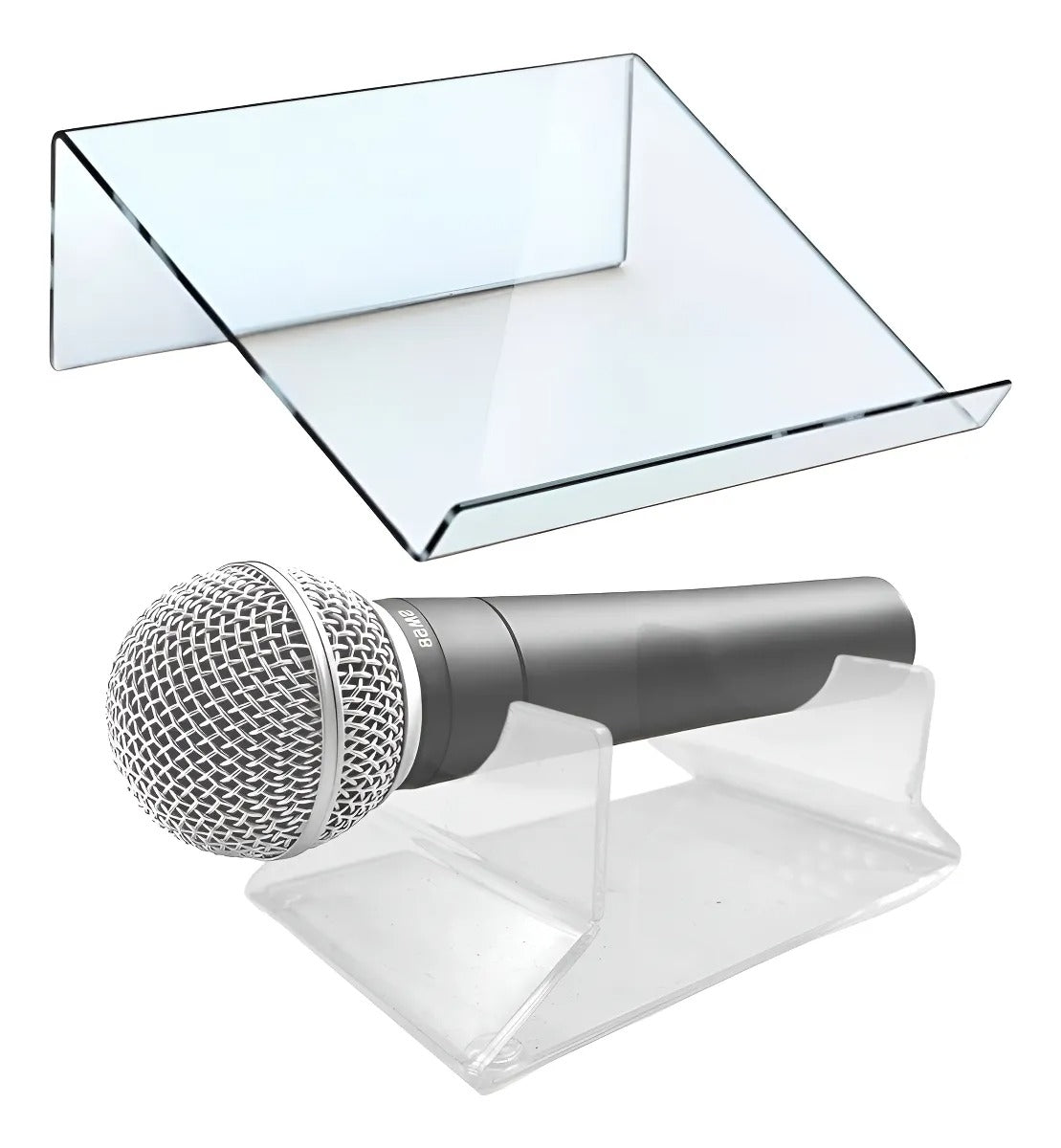 Kit Suporte Livro Acrílico Microfone Transparente Universal