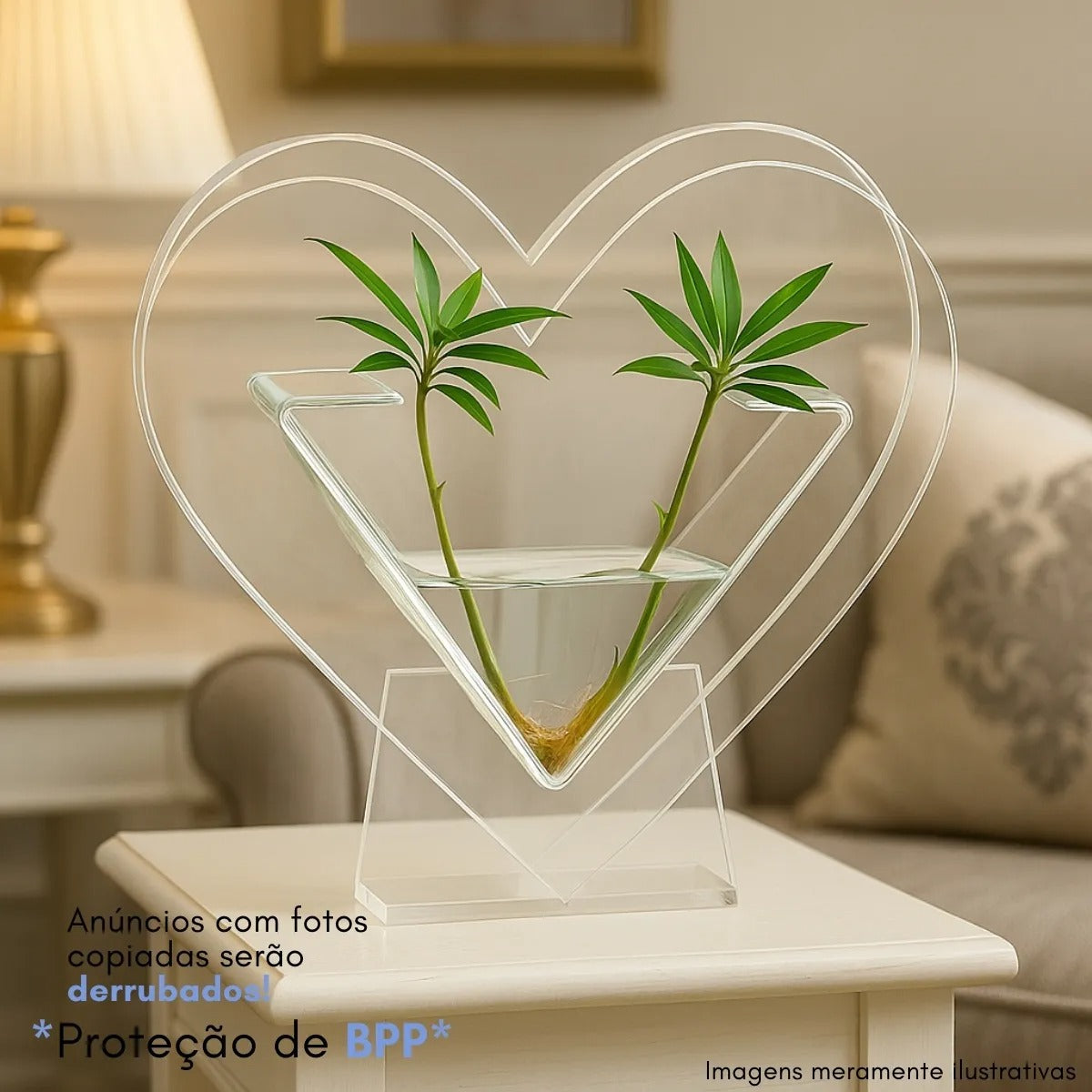 Arranjo Centro Mesa Coração Vaso Flores Acrilico Festa Decor