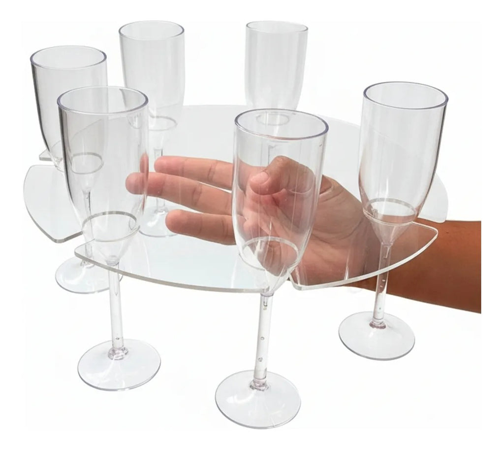 Bandeja Garçom 6 Taças Suporte Furo Apoio Dedo Evento Festa