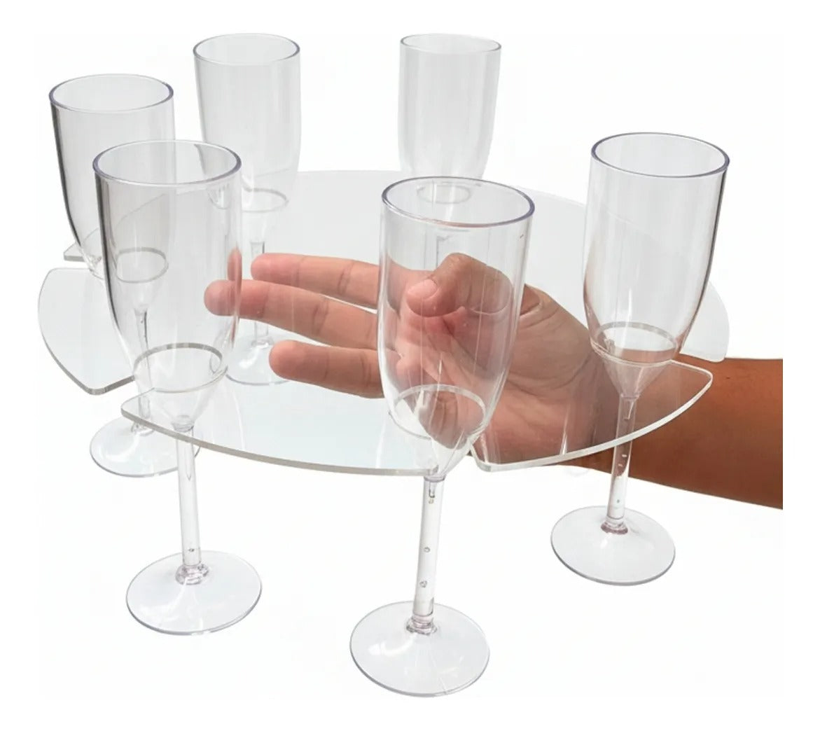 Bandeja Garçom 6 Taças Suporte Furo Apoio Dedo Evento Festa