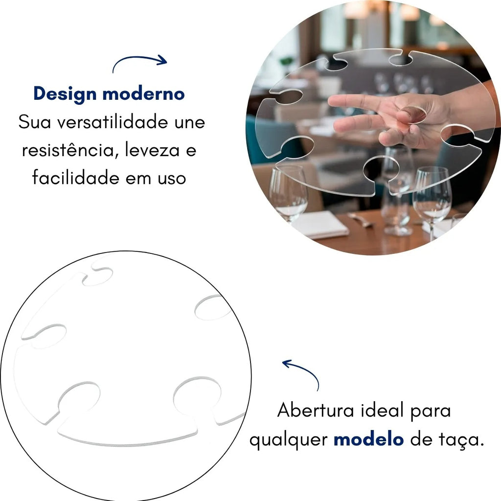 Bandeja Garçom 6 Taças Suporte Furo Apoio Dedo Evento Festa