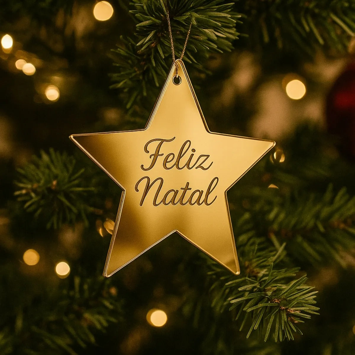 Kit 20 Pingente Estrela Feliz Natal 4cm Tag Árvore Presente