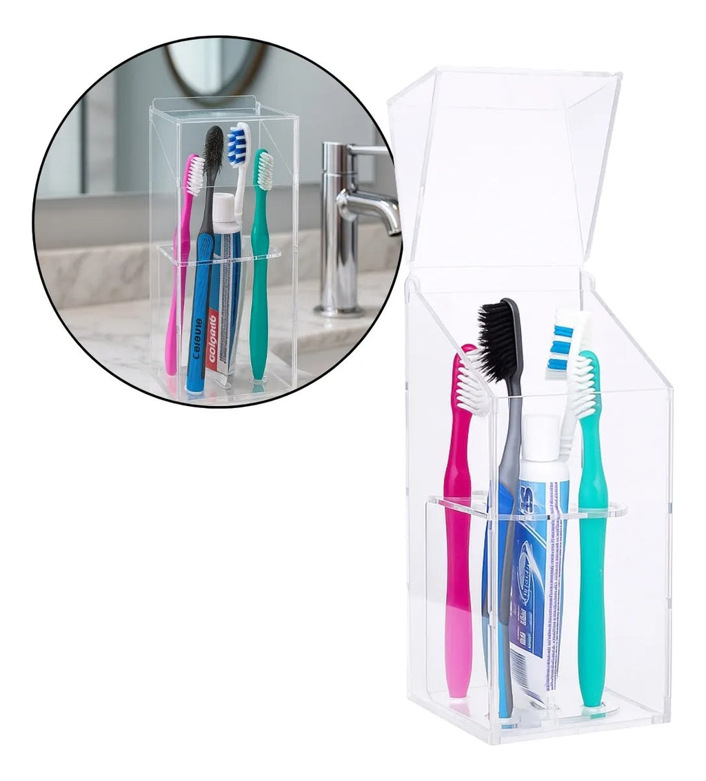 Organizador Porta Escova De Dente Com Tampa Bancada Banheiro