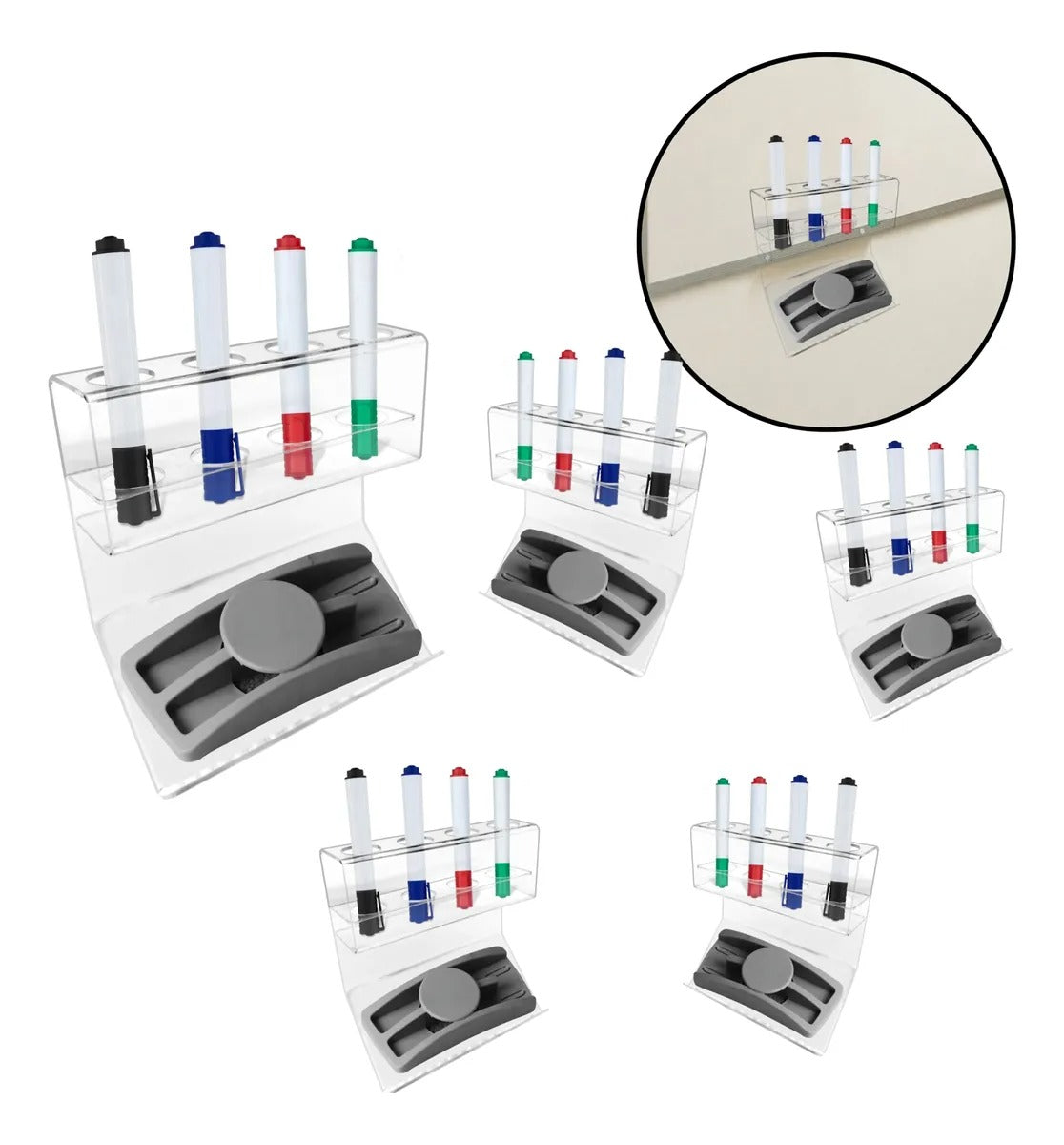 Kit 5 Suporte Acrilico Porta 4 Canetas 1 Apagador Lousa
