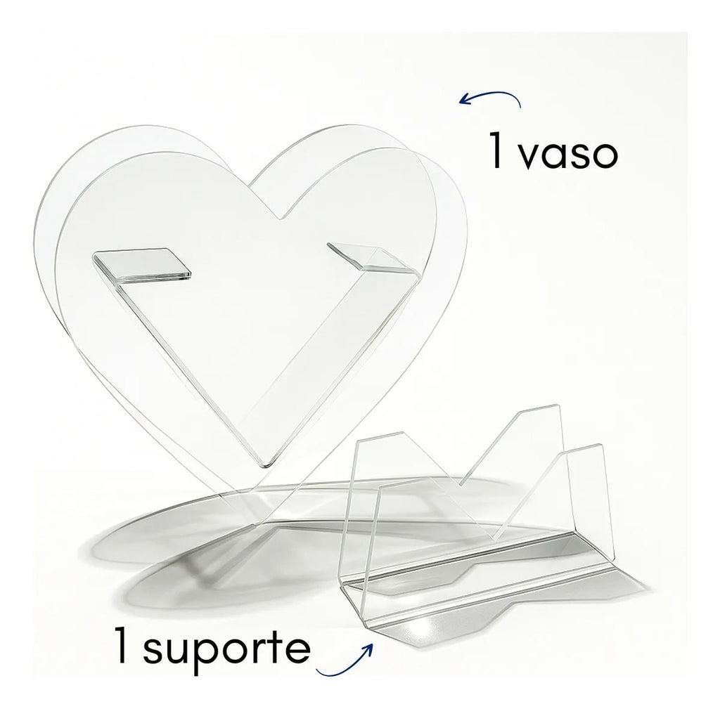 Arranjo Centro Mesa Coração Vaso Flores Acrilico Festa Decor