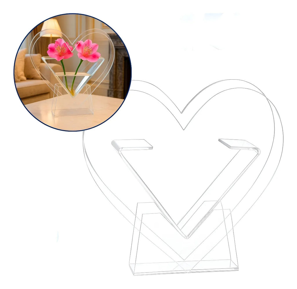 Arranjo Centro Mesa Coração Vaso Flores Acrilico Festa Decor