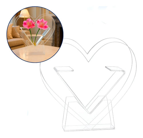 Arranjo Centro Mesa Coração Vaso Flores Acrilico Festa Decor