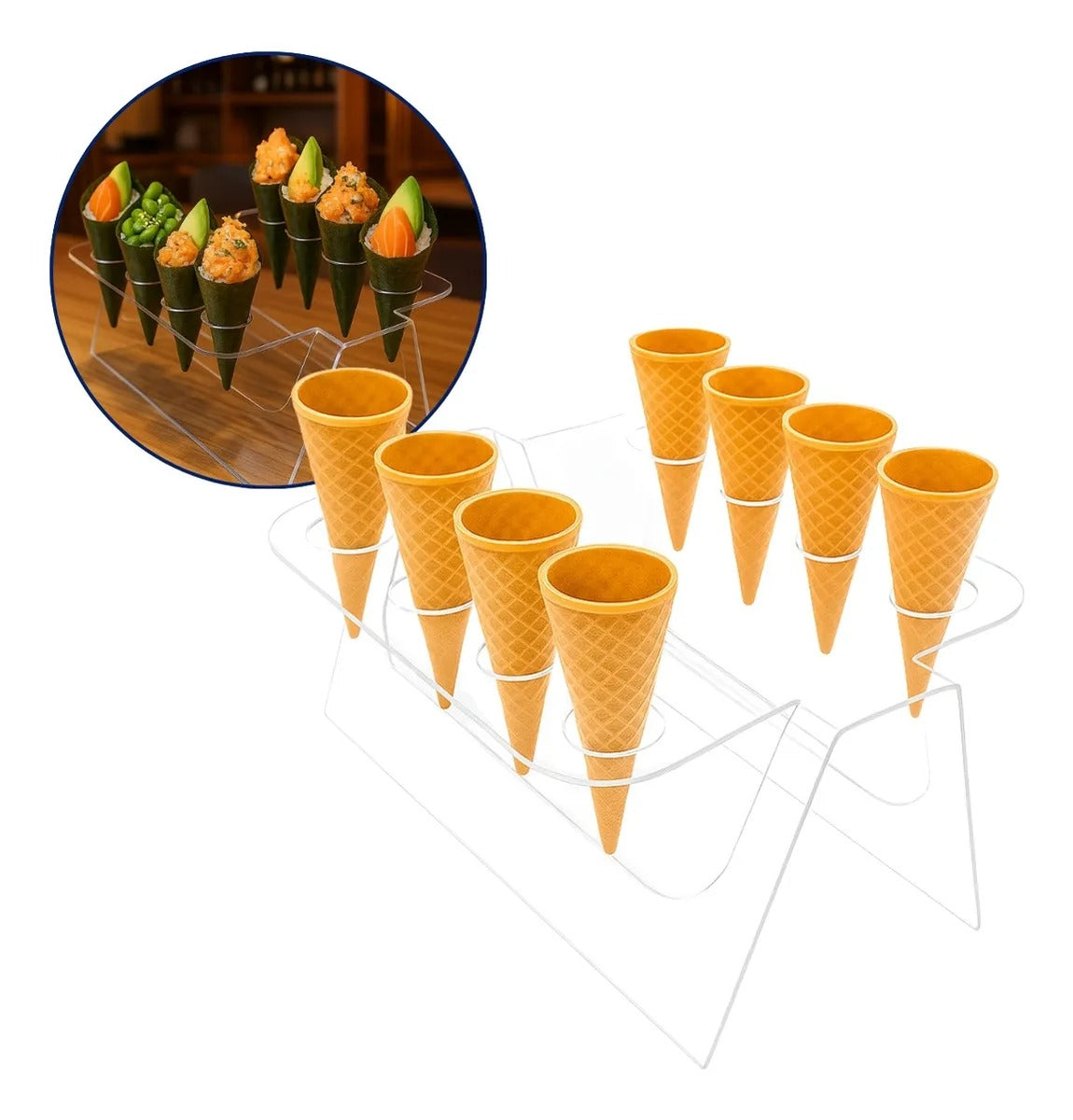 Expositor Temaki Sorvete Suporte Duplo Cristal 8 Cones