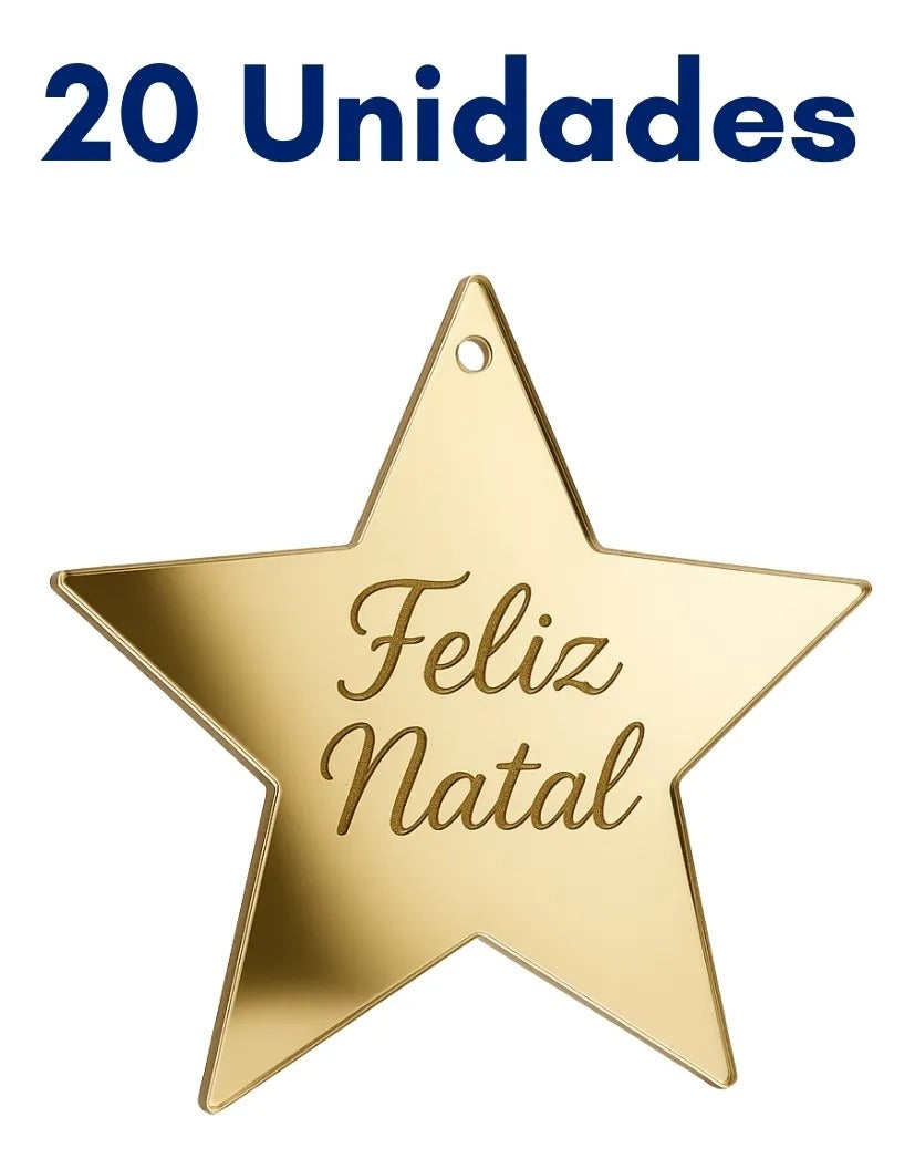 Kit 20 Pingente Estrela Feliz Natal 4cm Tag Árvore Presente
