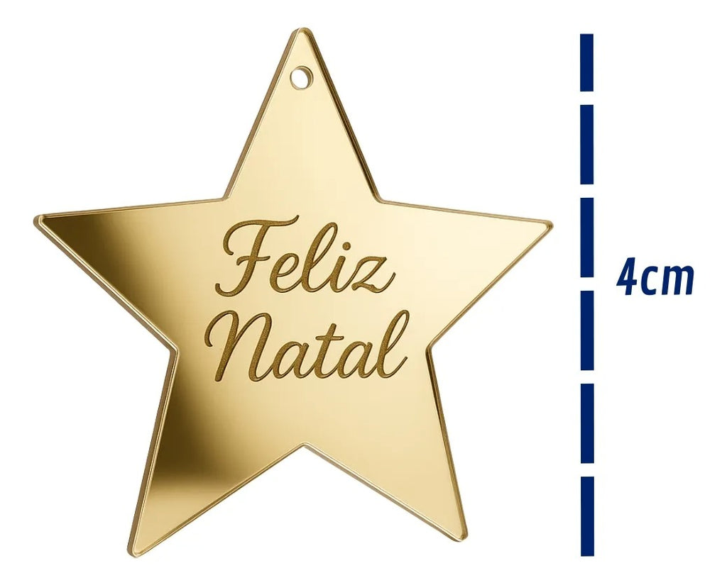 Kit 20 Pingente Estrela Feliz Natal 4cm Tag Árvore Presente