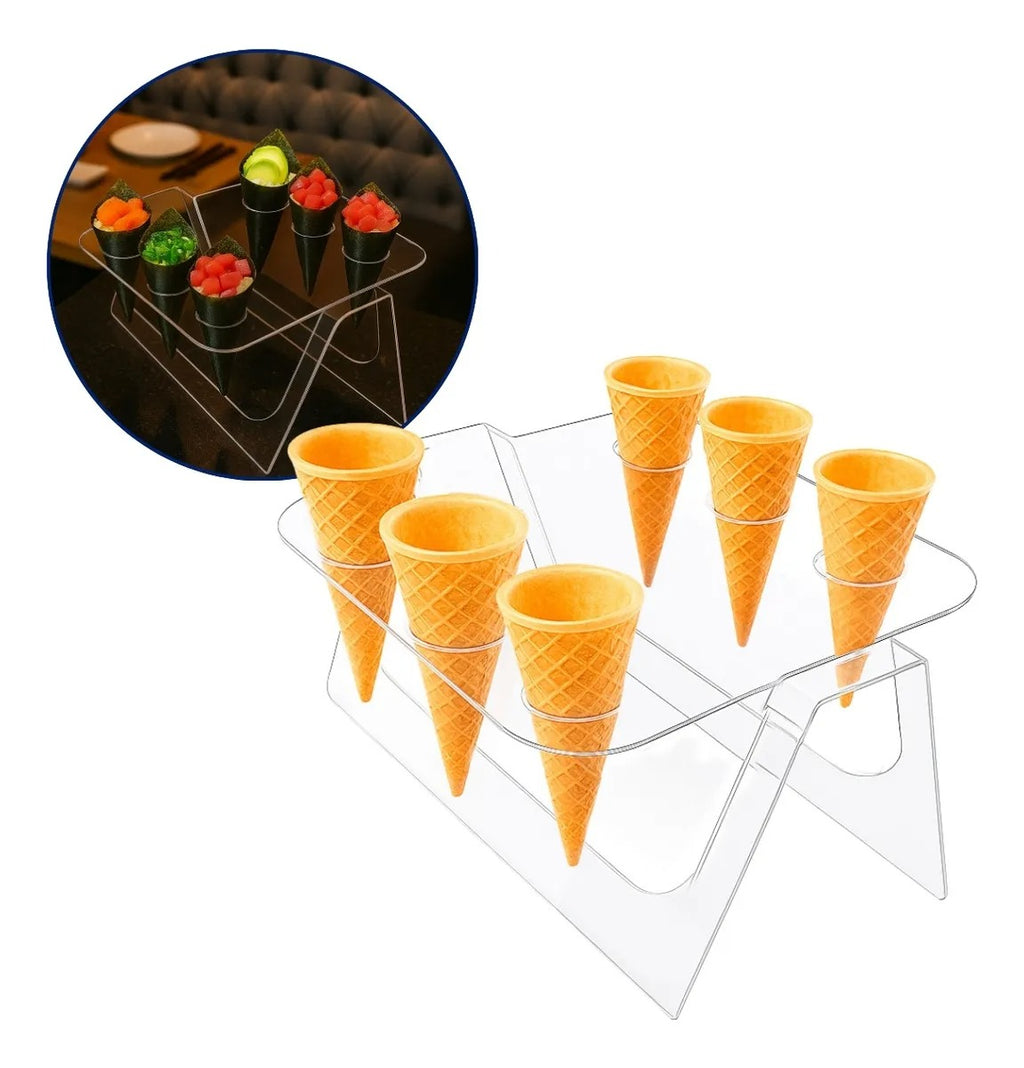 Expositor Temaki Sorvete Suporte Duplo Cristal 6 Cones