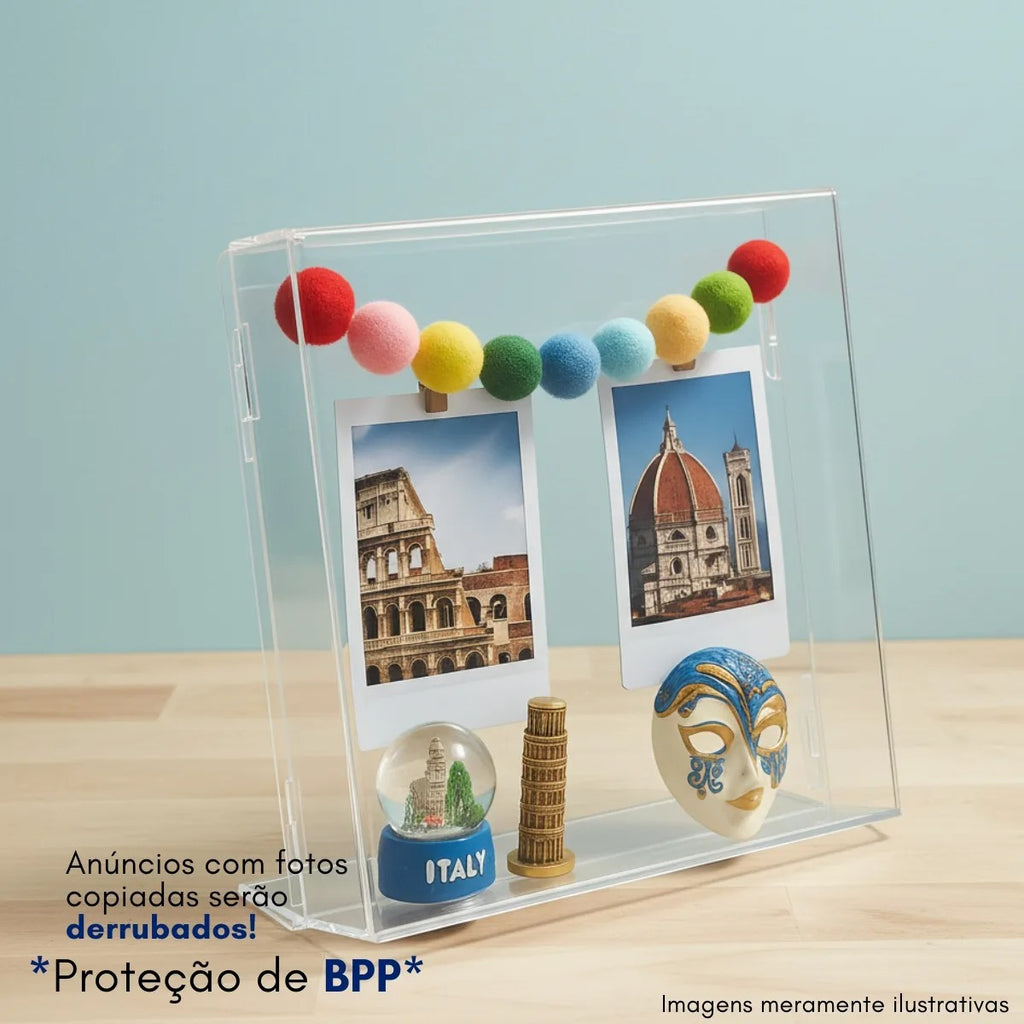 Caixa Fotos Moldura Expositora Objetos Lembranças Box Quadro