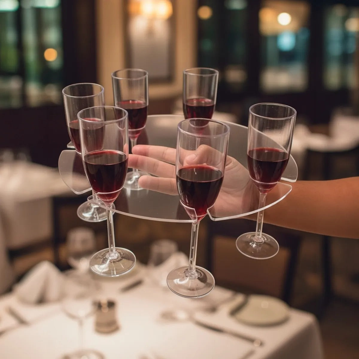 Bandeja Garçom 6 Taças Suporte Furo Apoio Dedo Evento Festa