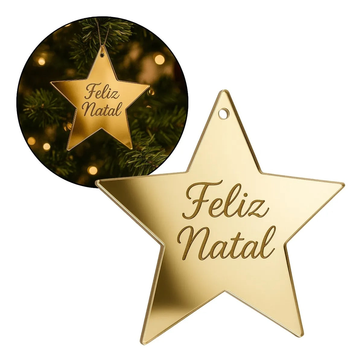 Kit 20 Pingente Estrela Feliz Natal 4cm Tag Árvore Presente