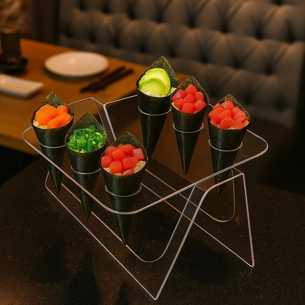 Expositor Temaki Sorvete Suporte Duplo Cristal 6 Cones