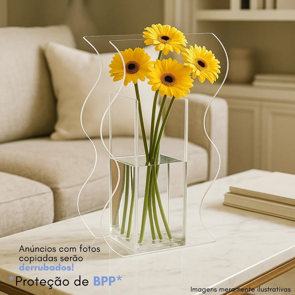 Vaso Ondulado Flores Cristal Mesa Festa Arranjo Decor Sala
