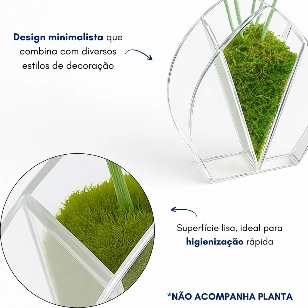 Vaso Planta Flor Acrílico Cristal Decorativo Sala Escritório