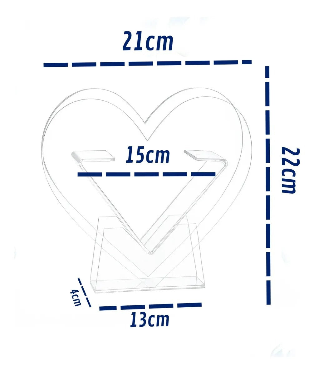 Arranjo Centro Mesa Coração Vaso Flores Acrilico Festa Decor